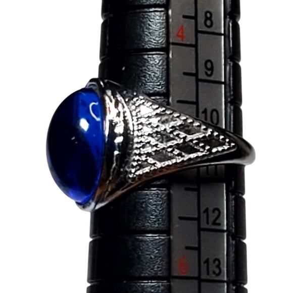 Silver Tone Ring Sz 5 Unsigned Cobalt Blue Cabochon - Picture 5 of 6